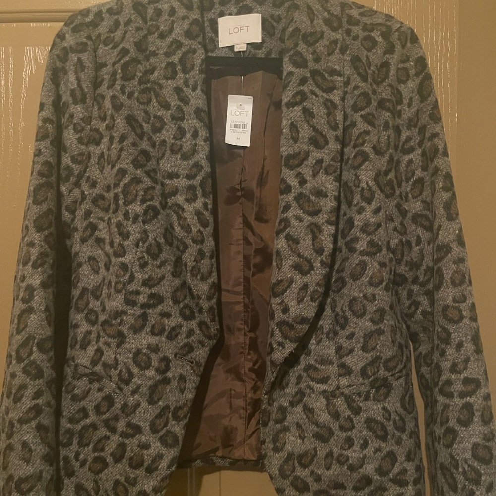 LOFT Women's Leopard Print Jacket - Gray and Brown